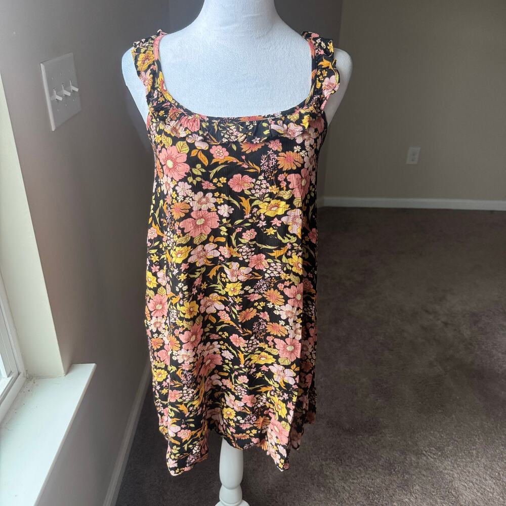 NWT SO Sleeveless Floral‎ Sun Dress XS Ruffle Boho Shift Lightweight Flowy Y2K